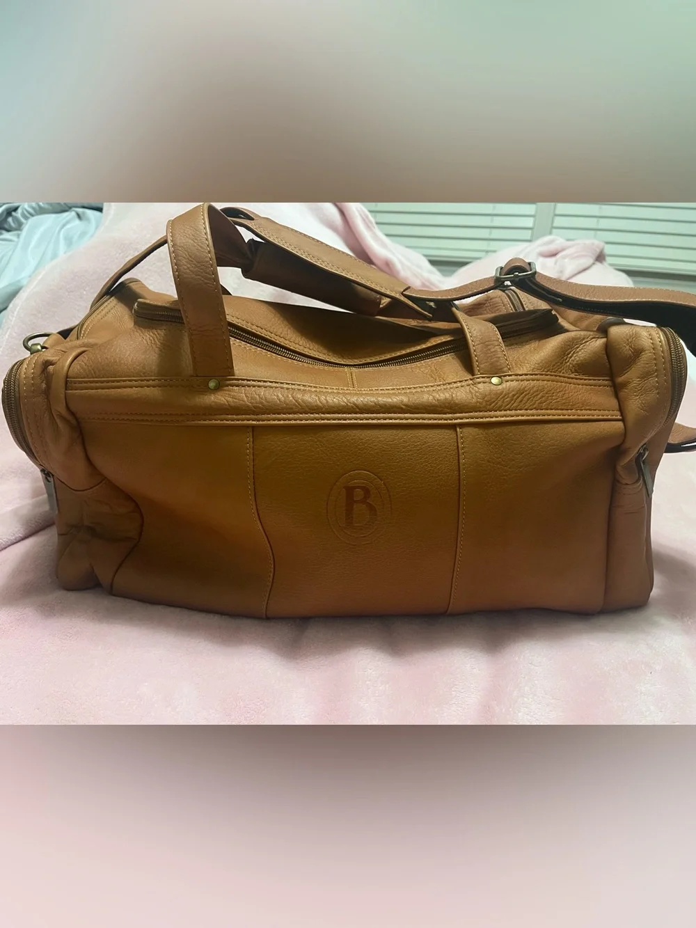 Leather Tote Bag in Tan with Embossed 'B'